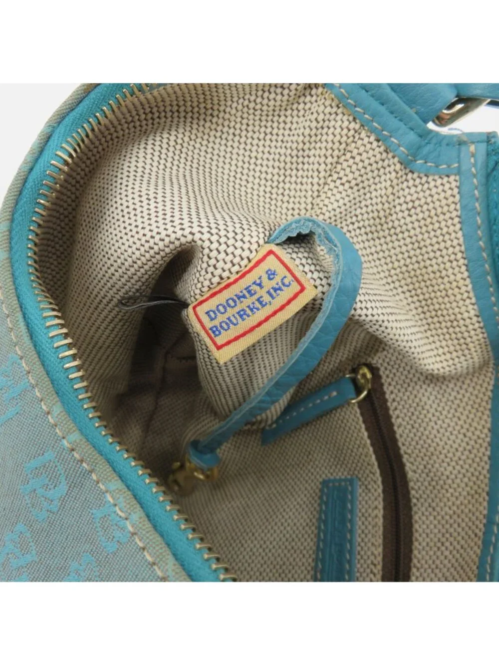 Dooney and Bourke Signature DB Logo Jacquard Hobo Shoulder Bag Blue Leather Y2K